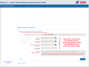 endereço do hotel no formulário DTAC Tailândia em português