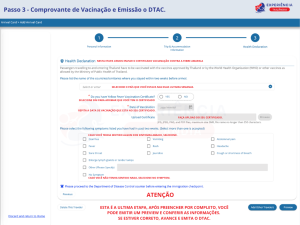 campo do DTAC Tailândia para certificado de febre amarela traduzido
