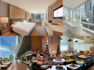 Piscina suspensa com skyline de Bangkok no Eastin Grand Hotel Sathorn