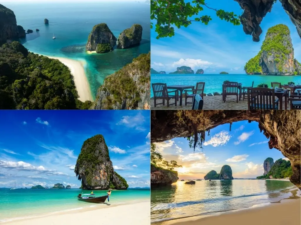 Praia de Phra Nang com falésia e caverna ao fundo – As melhores praias da Tailândia em 2025
