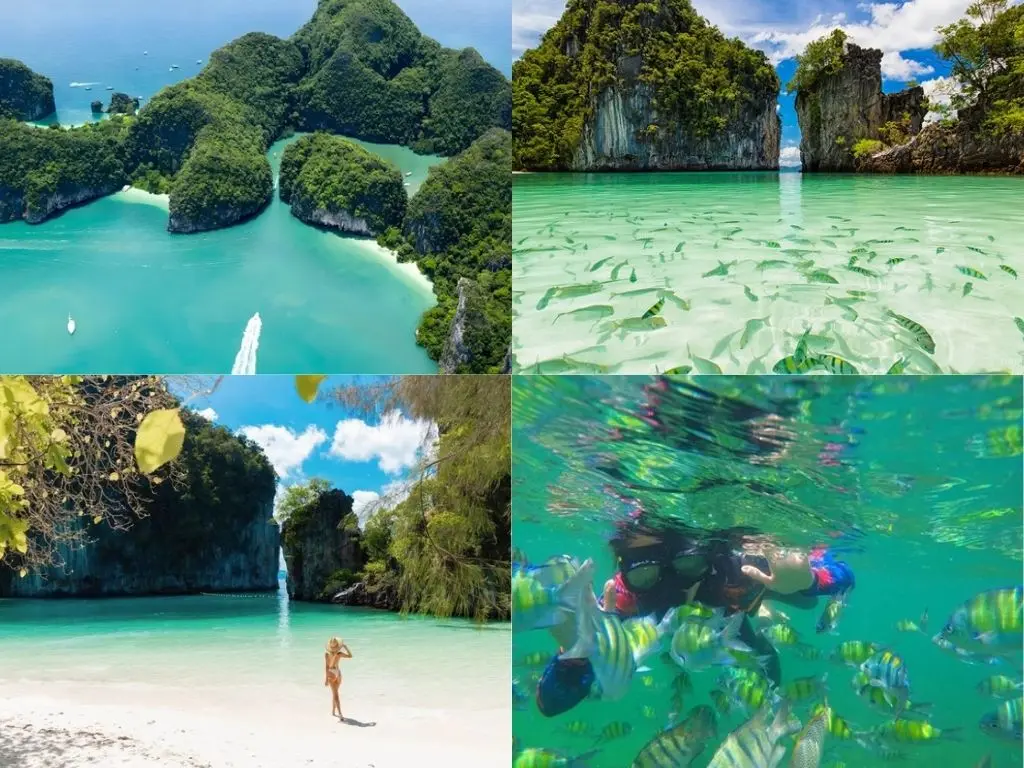 Hong Island com mar raso e vegetação densa – As melhores praias da Tailândia em 2025