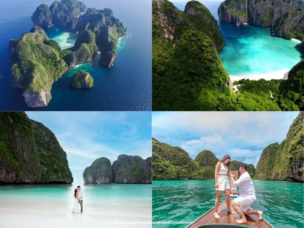 Praia Maya Bay em Koh Phi Phi Leh com casal e paisagens exuberantes. O que fazer em Phi Phi. Passeios em Phi Phi.