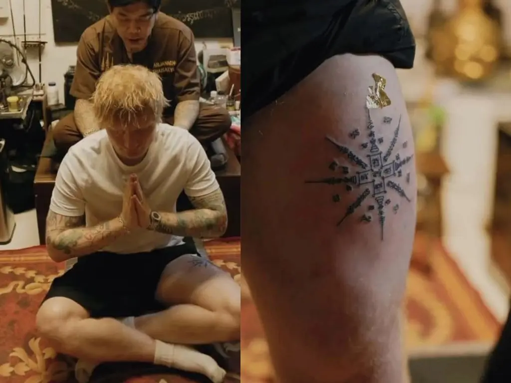 Sak Yant: a tatuagem tailandesa que conquistou Angelina Jolie – Ed Sheeran com Sak Yant, tatuagem tailandesa de proteção feita com bambu