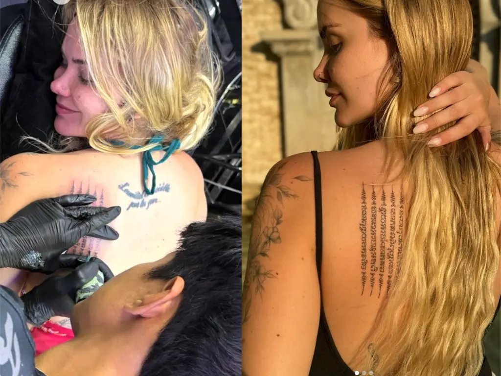Sak Yant: a tatuagem tailandesa que conquistou Angelina Jolie – Marcela McGowan com tatuagem Sak Yant feita com bambu por mestre tailandês 