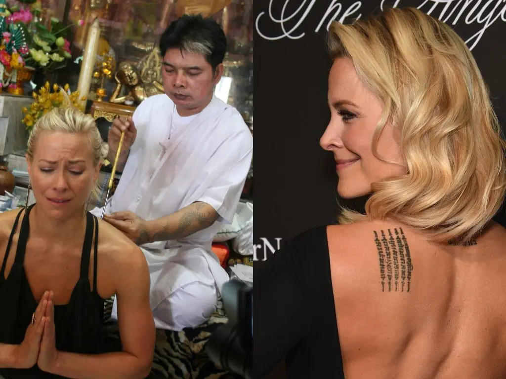 Sak Yant: a tatuagem tailandesa que conquistou Angelina Jolie – Brittany Daniel fazendo tatuagem tailandesa Sak Yant com bastão de bambu