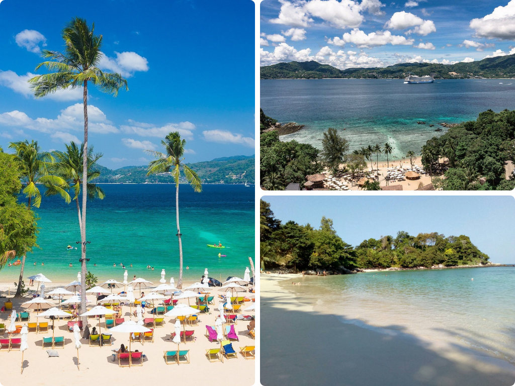 Paradise Beach em Phuket, pequena enseada com coqueiros, mar azul e festas de lua cheia.