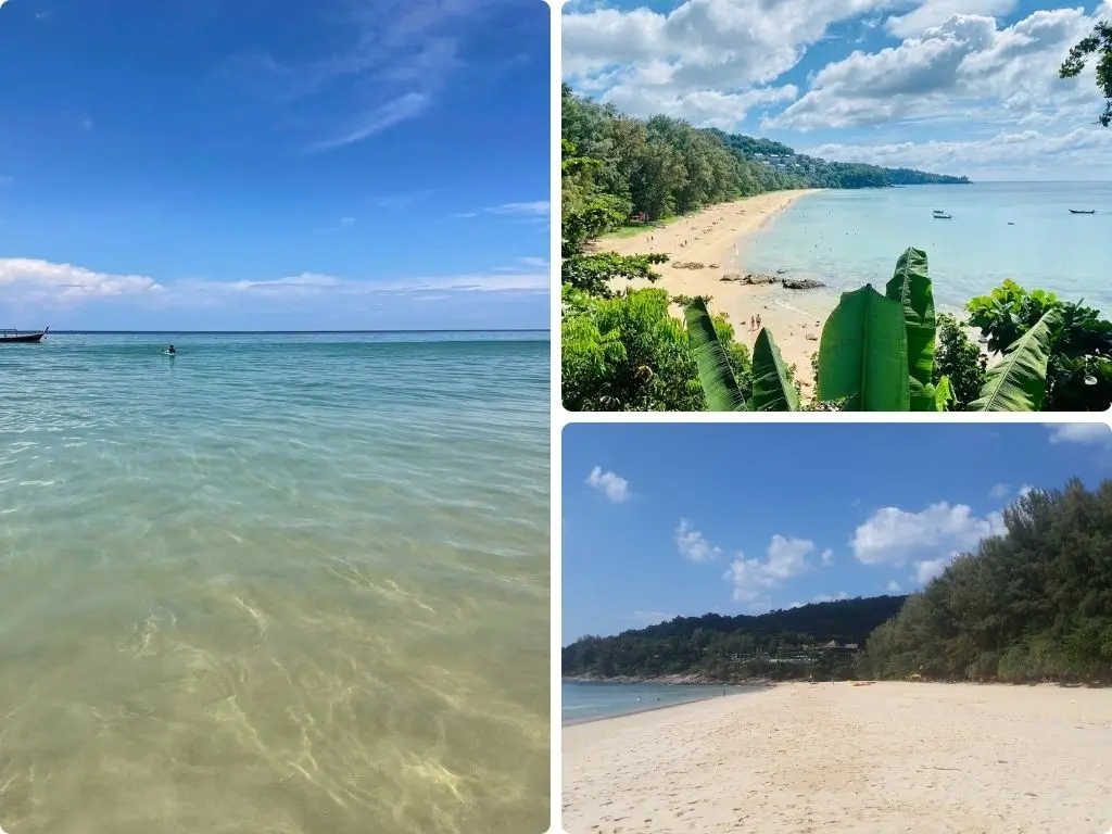 Nai Thon Noi Beach em Phuket, pequena praia cercada por rochas, ideal para snorkel e tranquilidade.